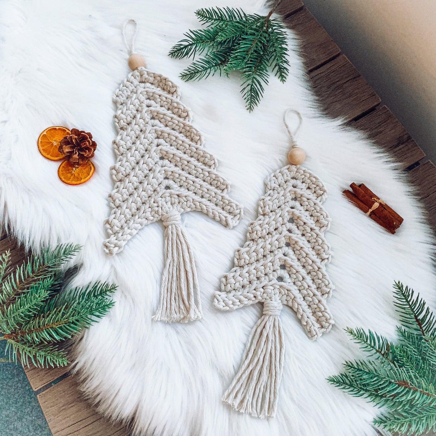 Easy crochet Christmas decor pattern featuring festive handmade ornaments for holiday home styling.