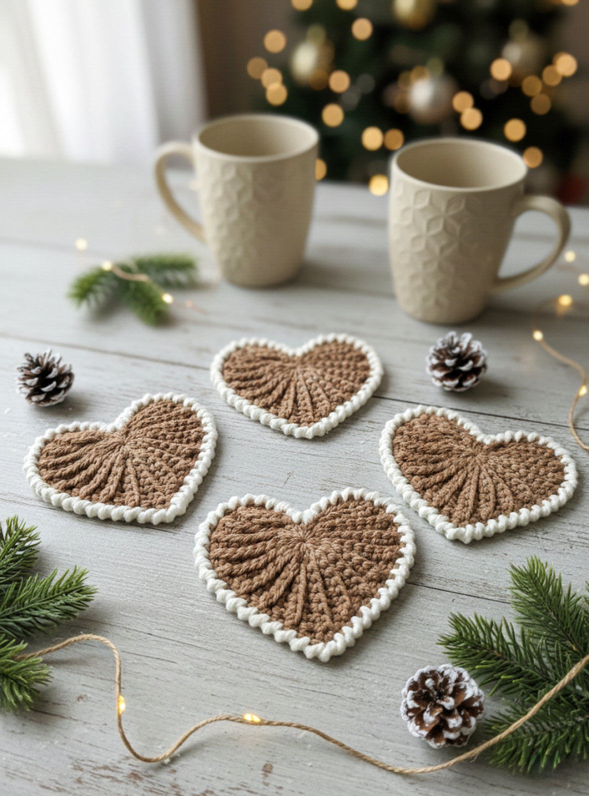 Crochet heart coasters "Frejdis"