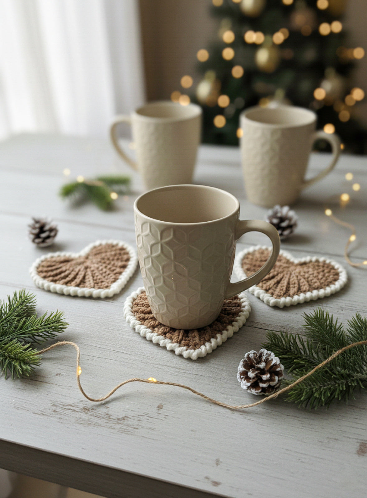 Crochet heart coasters "Frejdis"