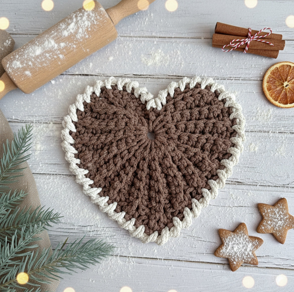 Crochet heart trivet "Frejdis"