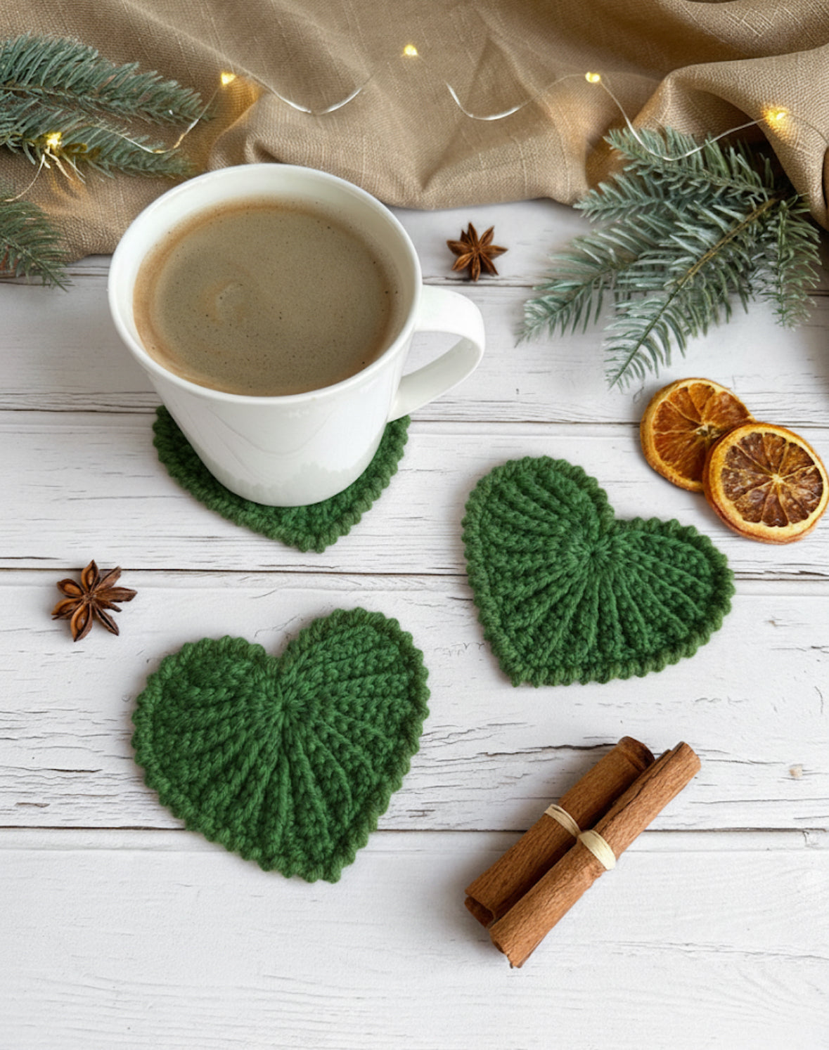 Crochet heart coasters "Frejdis"