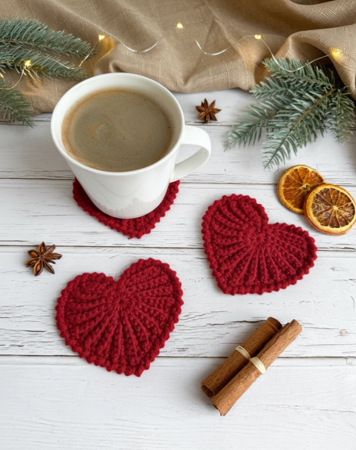 Crochet heart coasters "Frejdis"