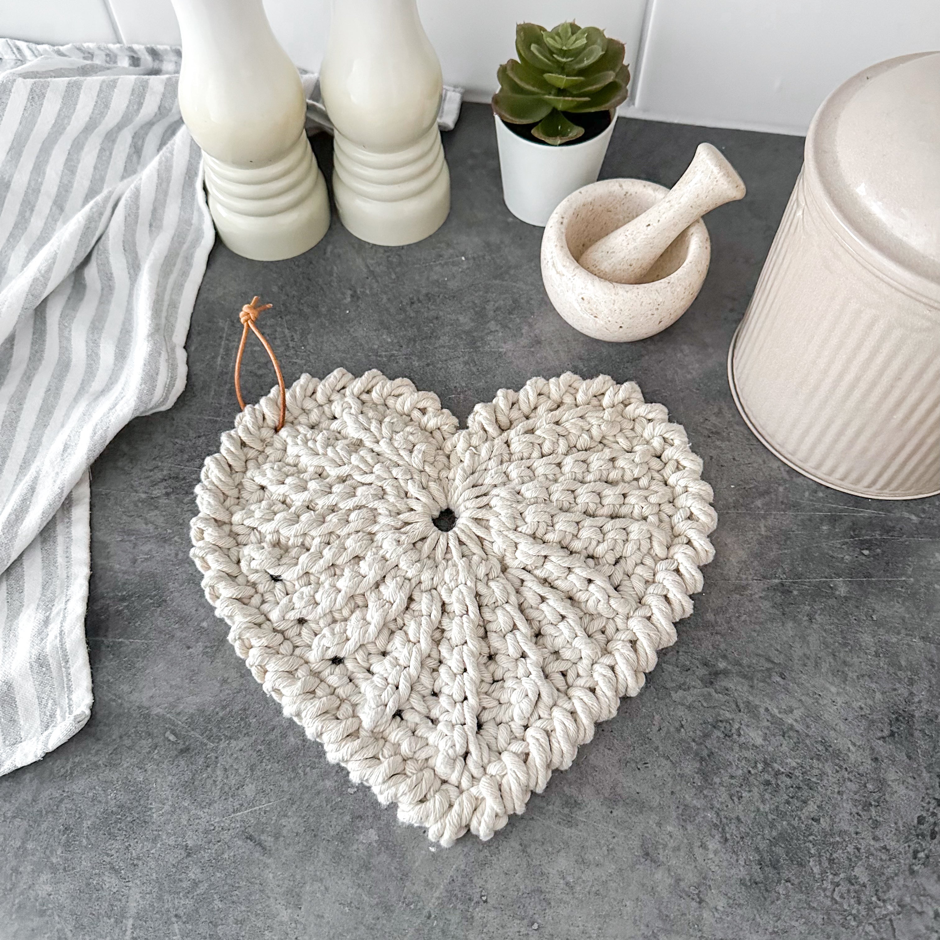 Crochet heart trivet 