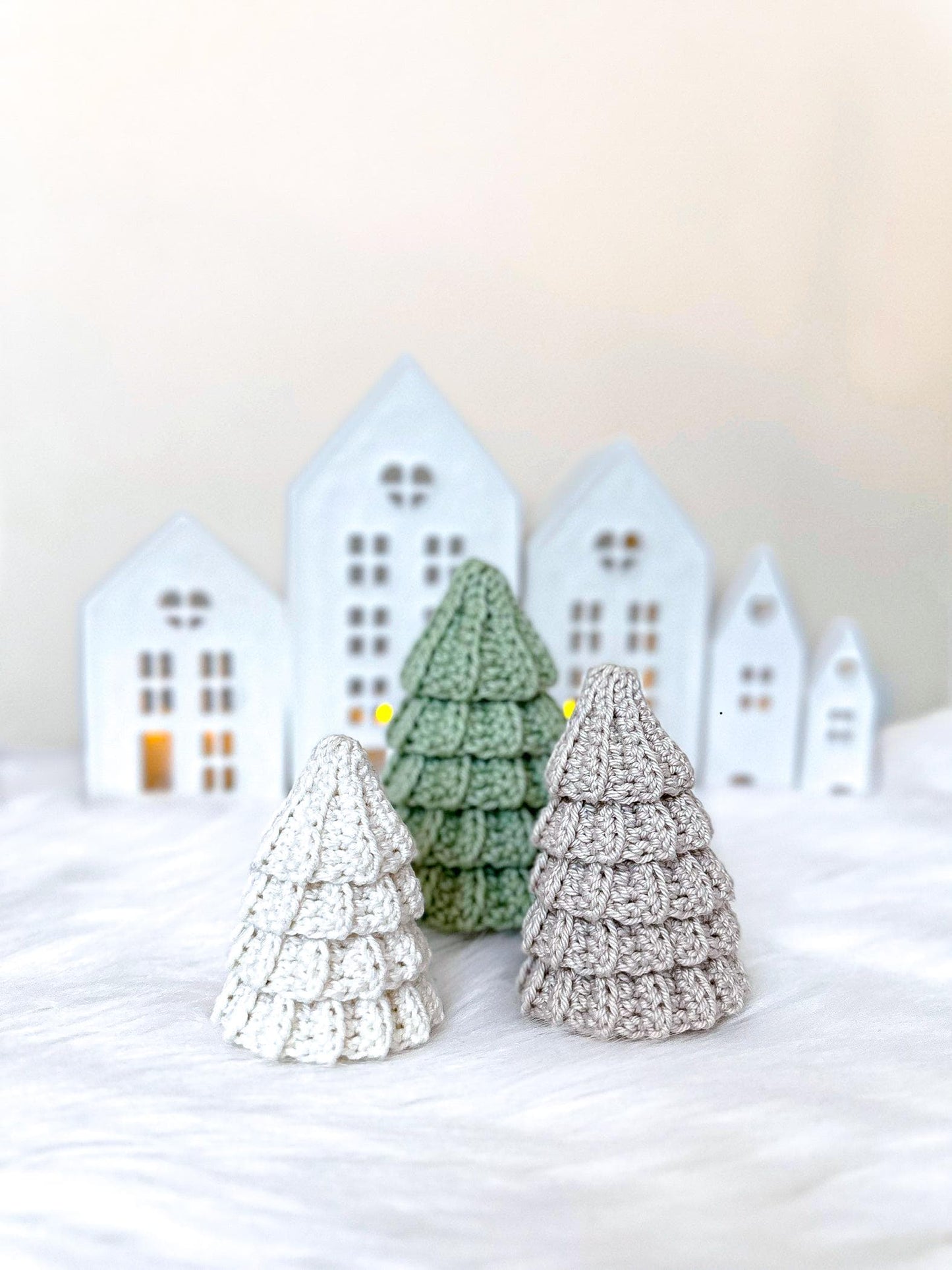 Crochet 3D tree ornament pattern designed for handmade Christmas decorations and festive home decor.