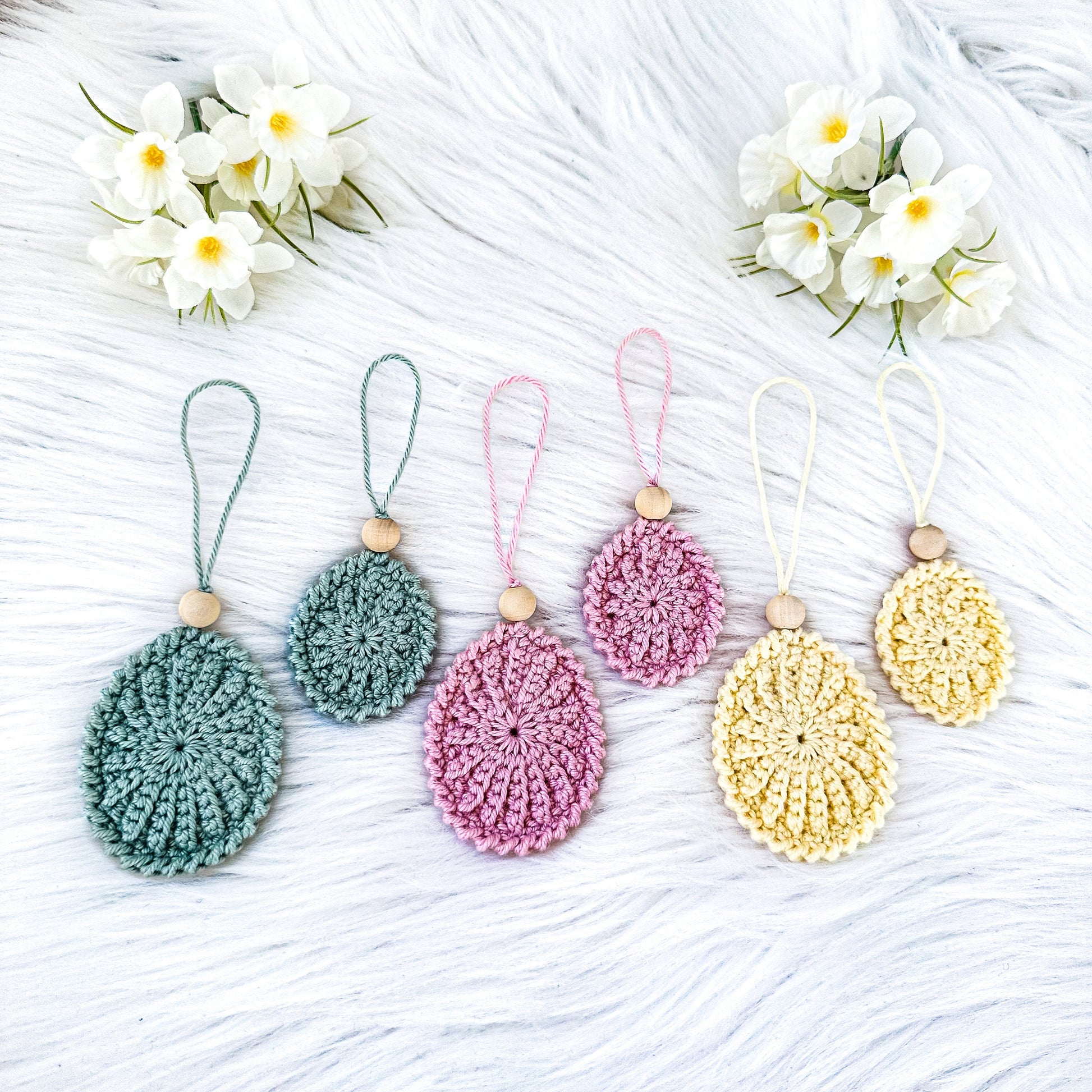 Crochet Easter ornament pattern designed for handmade Easter branches and seasonal spring decor.