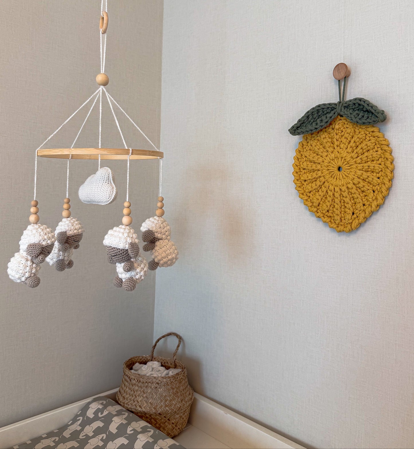 Crochet lemon wall decor pattern for a nursery or kids room