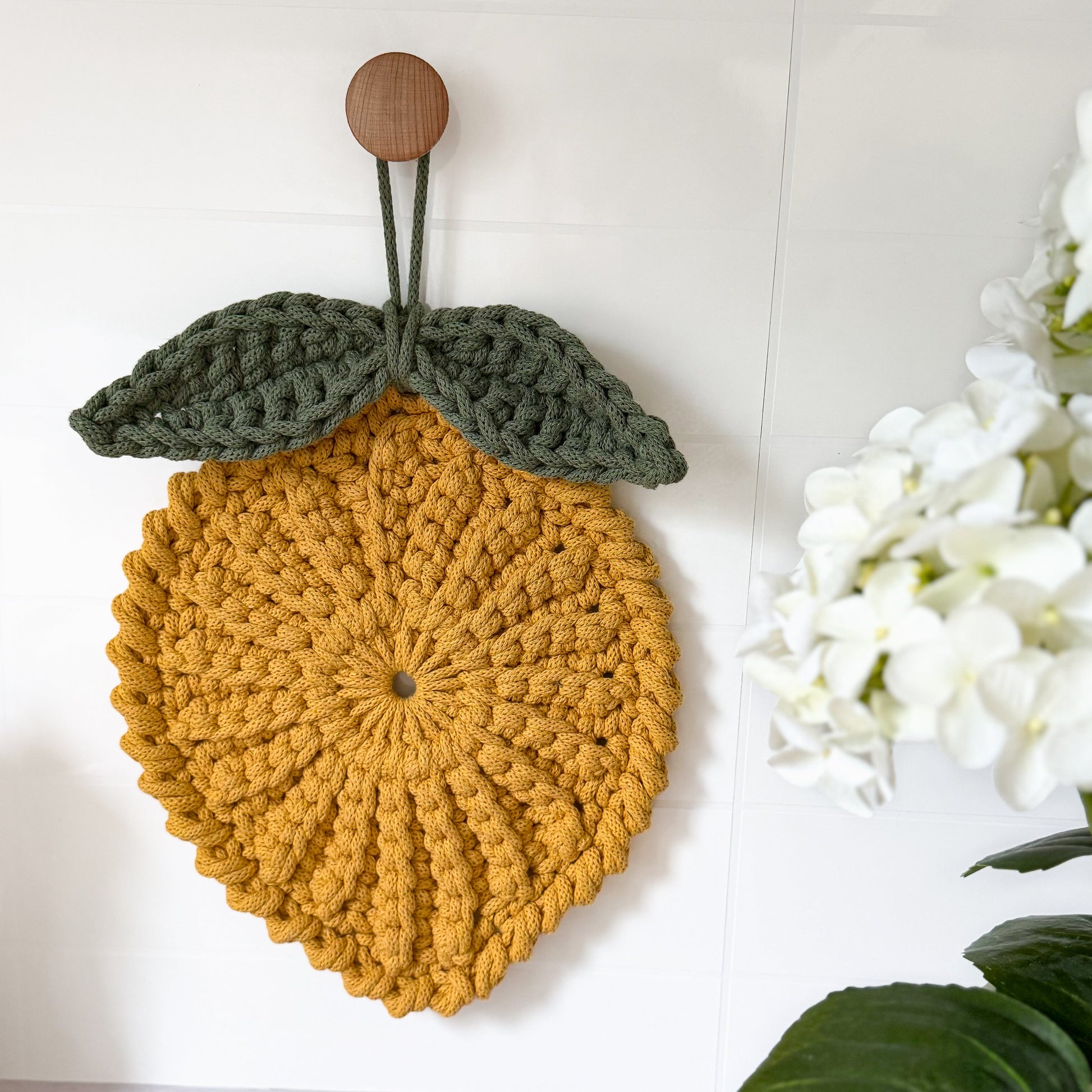 Crochet lemon trivet pattern for modern kitchen decor