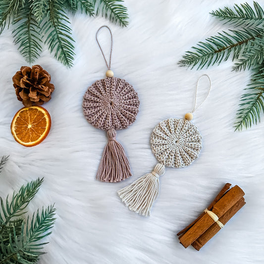 Crochet ornament pattern Freja with Scandinavian-inspired handmade Christmas decor and textured details.