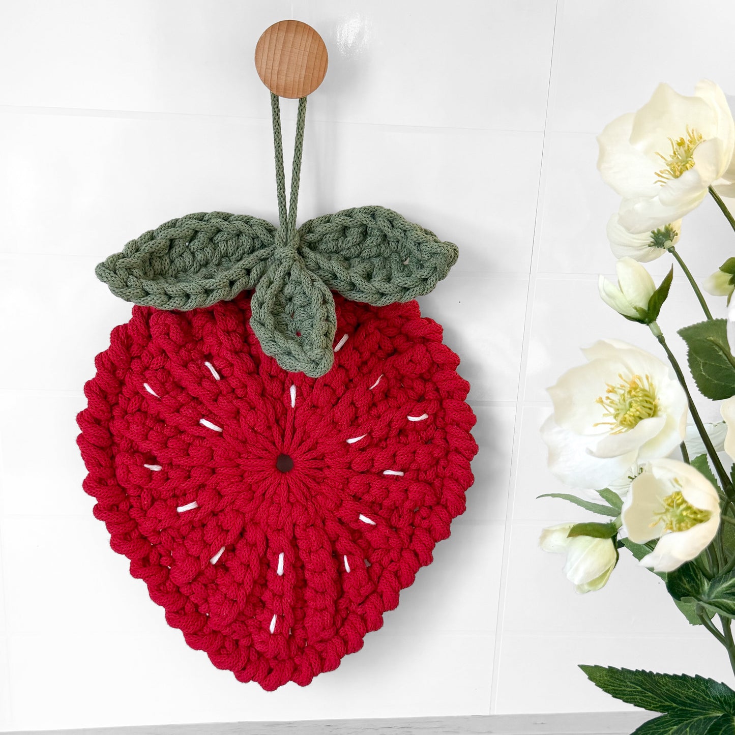 Crochet strawberry trivet pattern for modern kitchen decor