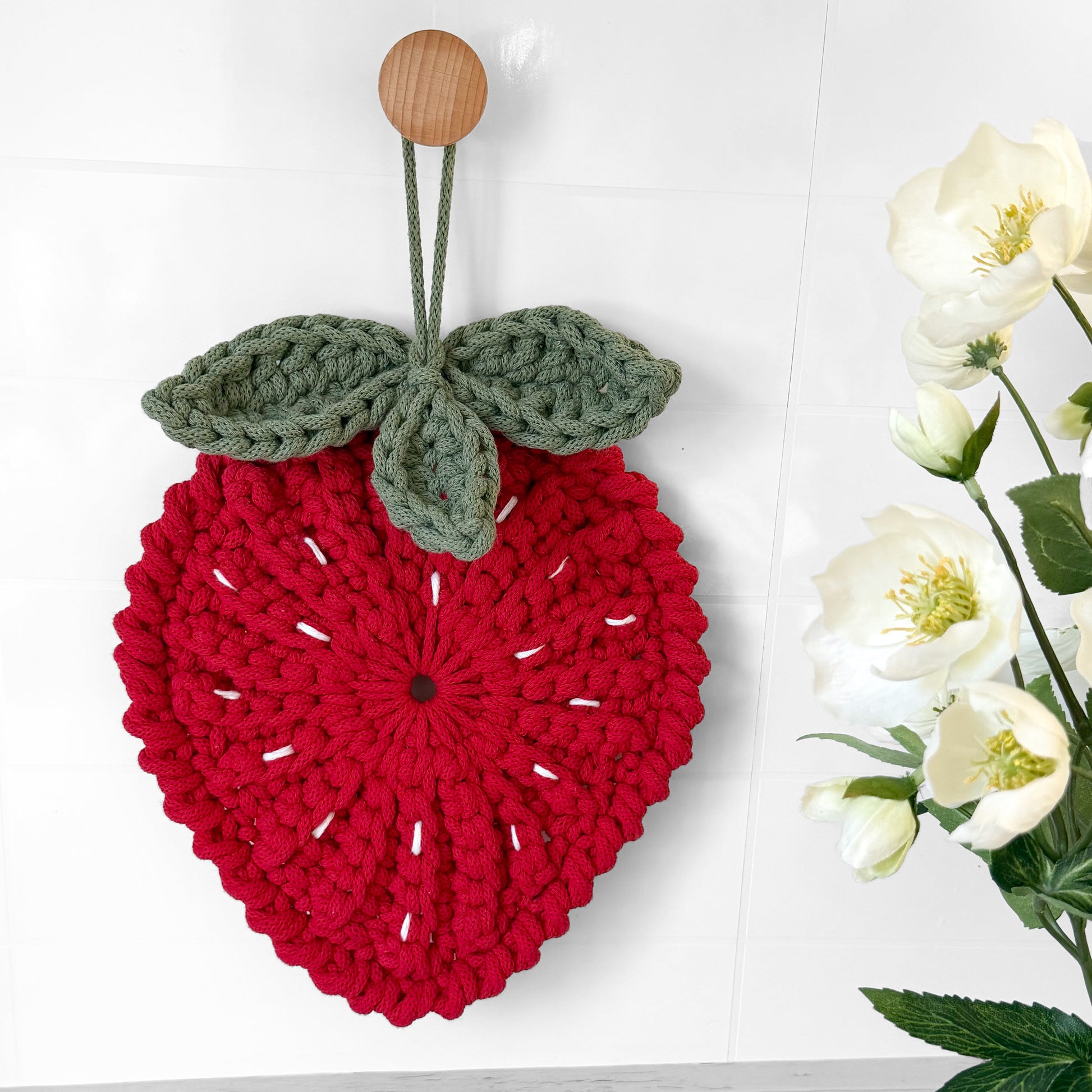 Crochet strawberry trivet pattern for modern kitchen decor