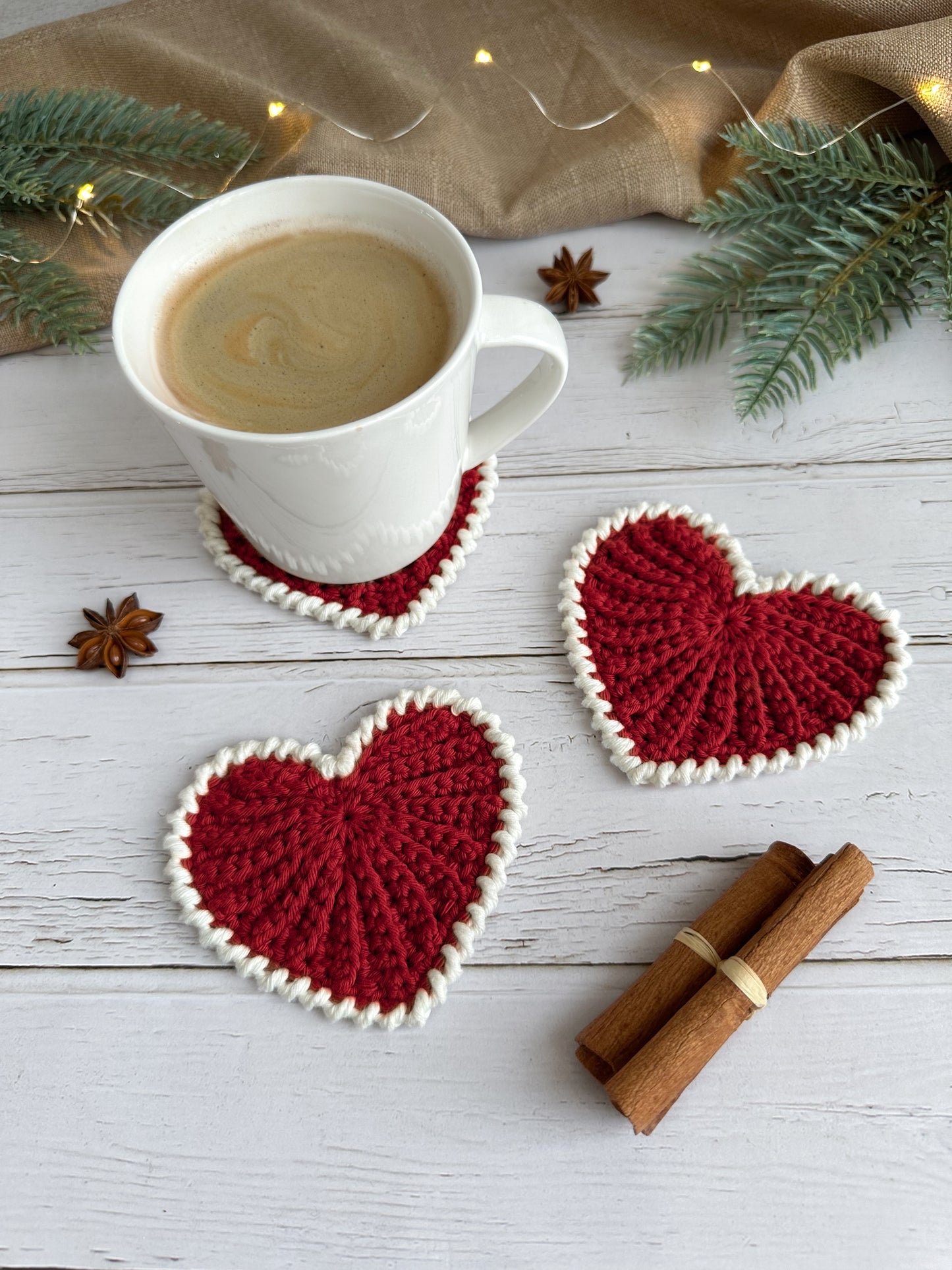 Beginner-friendly crochet heart coaster pattern perfect for Valentine’s Day decorations and handmade gifts.