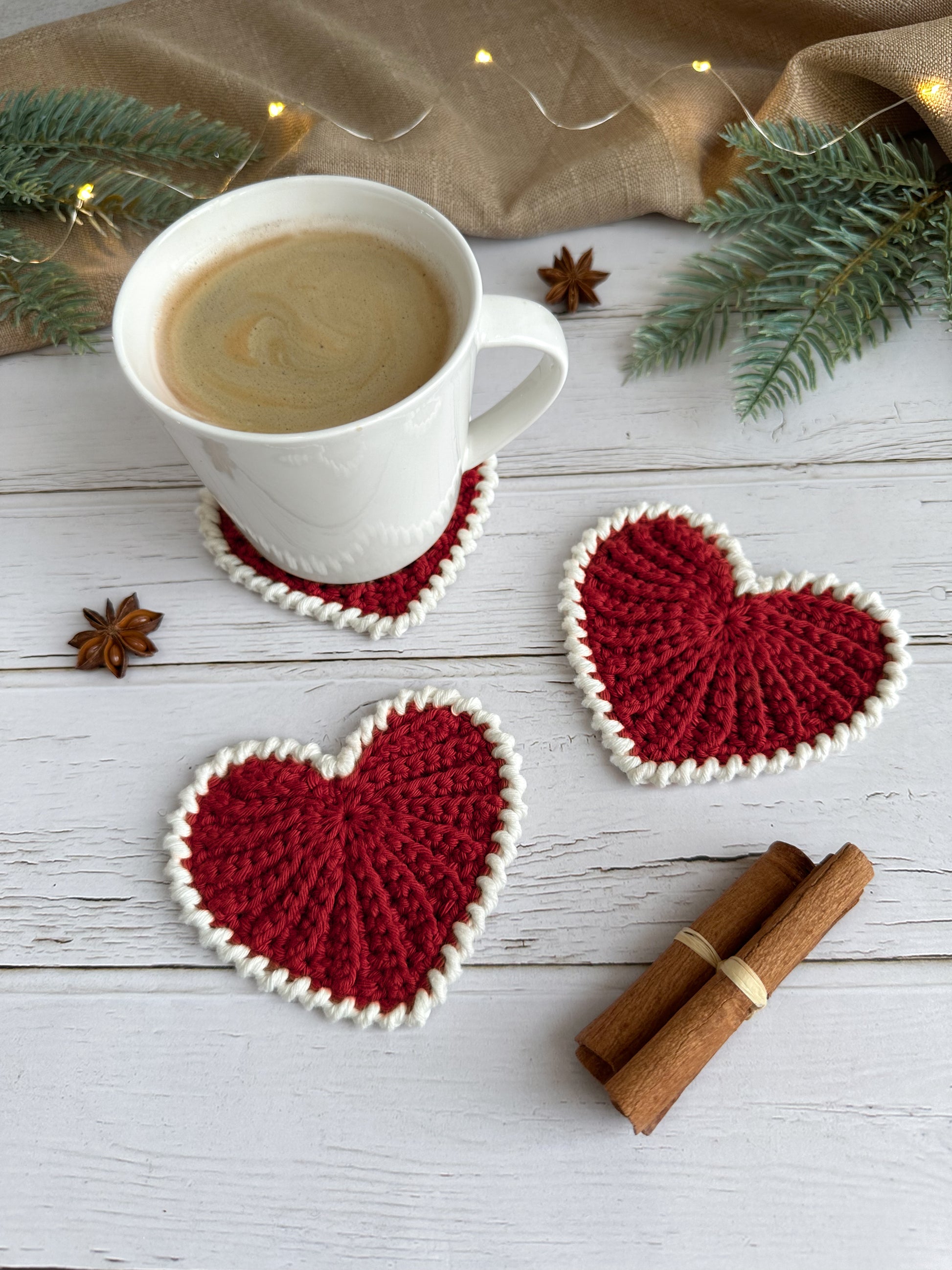 Beginner-friendly crochet heart coaster pattern perfect for Valentine’s Day decorations and handmade gifts.