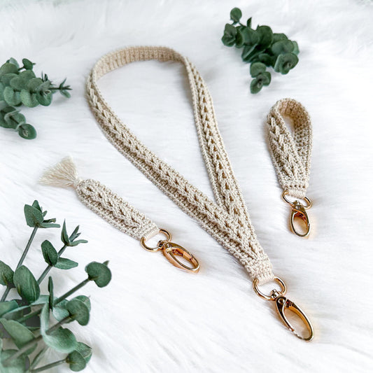 Virkat nyckelband "Sigrid" 3-i-1 (armband, halsband, tofs)