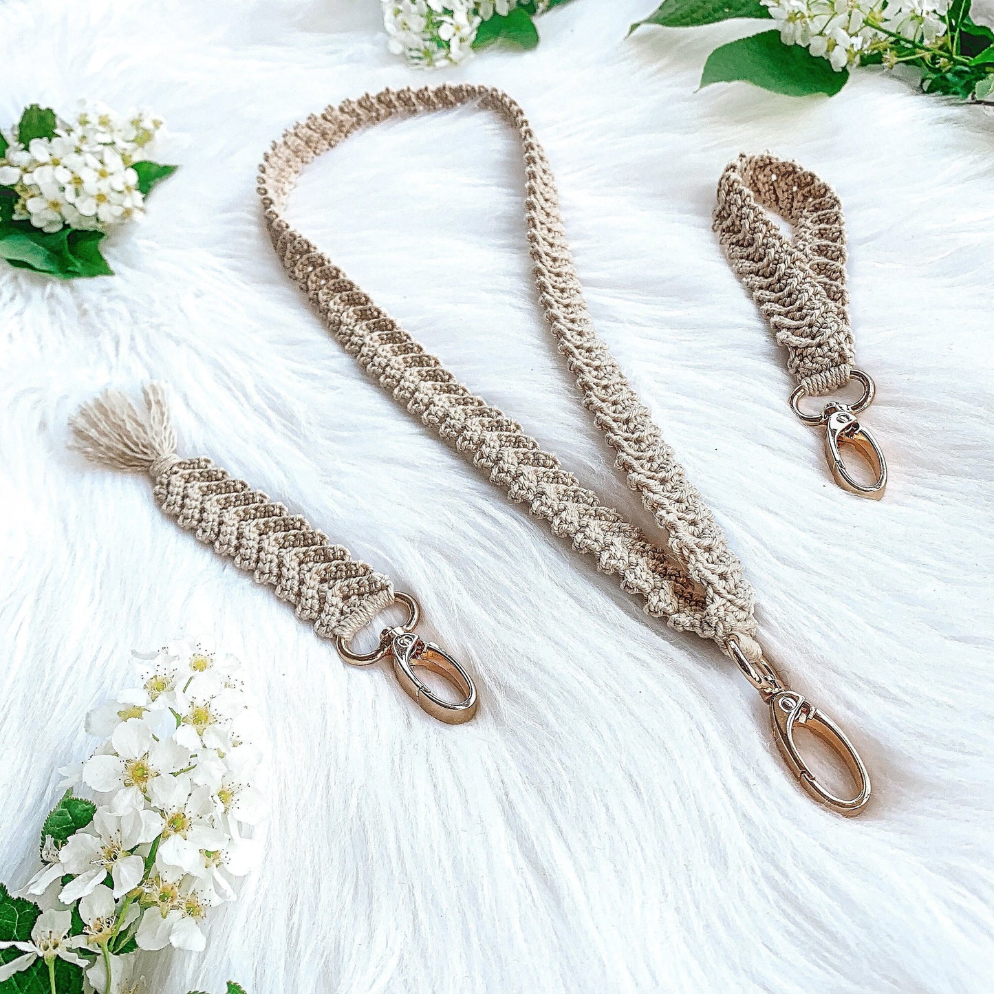 Modern crochet keychain pattern with minimalist Scandinavian aesthetic and handmade details.