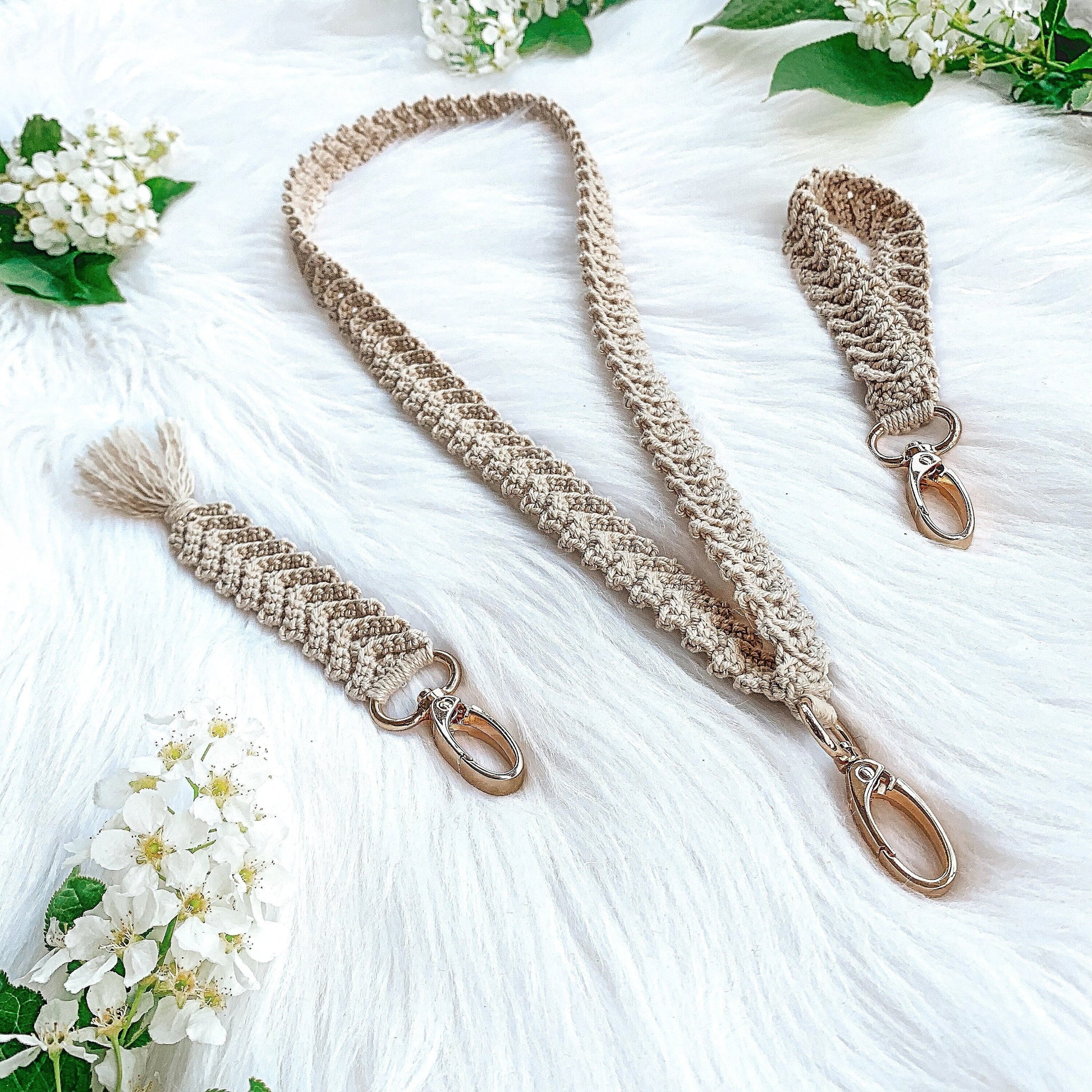 Modern crochet keychain pattern with minimalist Scandinavian aesthetic and handmade details.