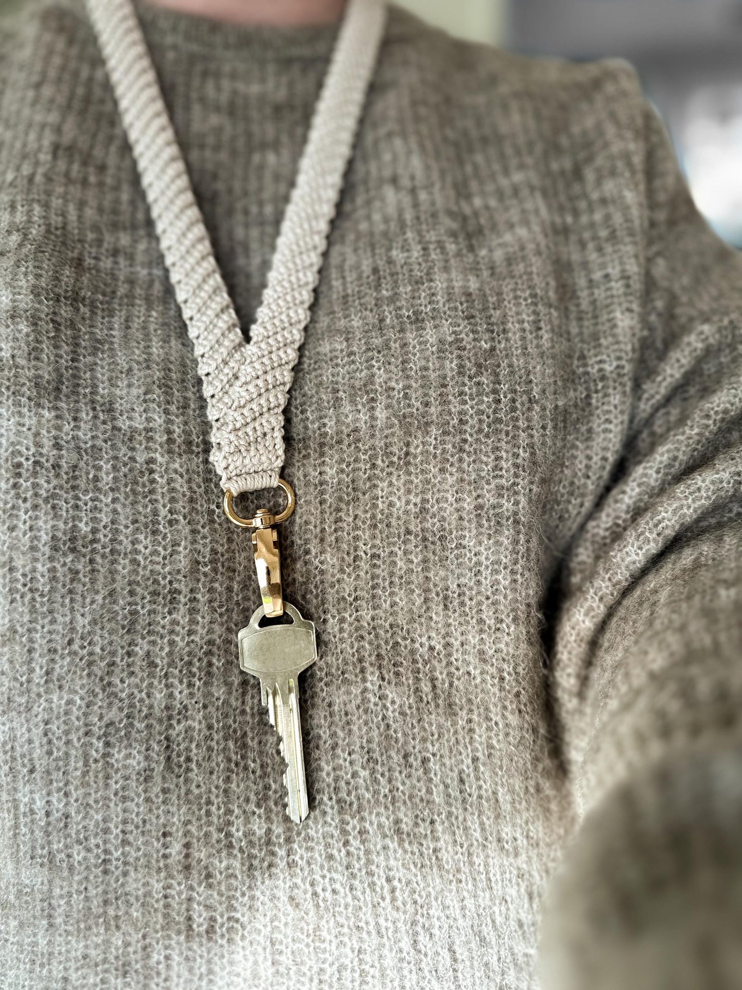 Modern crochet keychain pattern with minimalist Scandinavian aesthetic and handmade details.