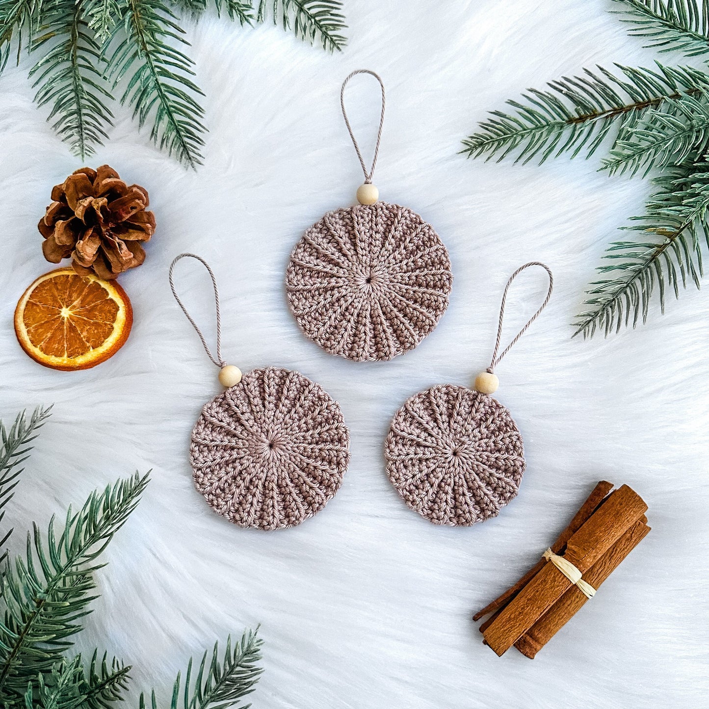 Scandinavian crochet Christmas ornament pattern featuring minimalist handmade holiday decorations.