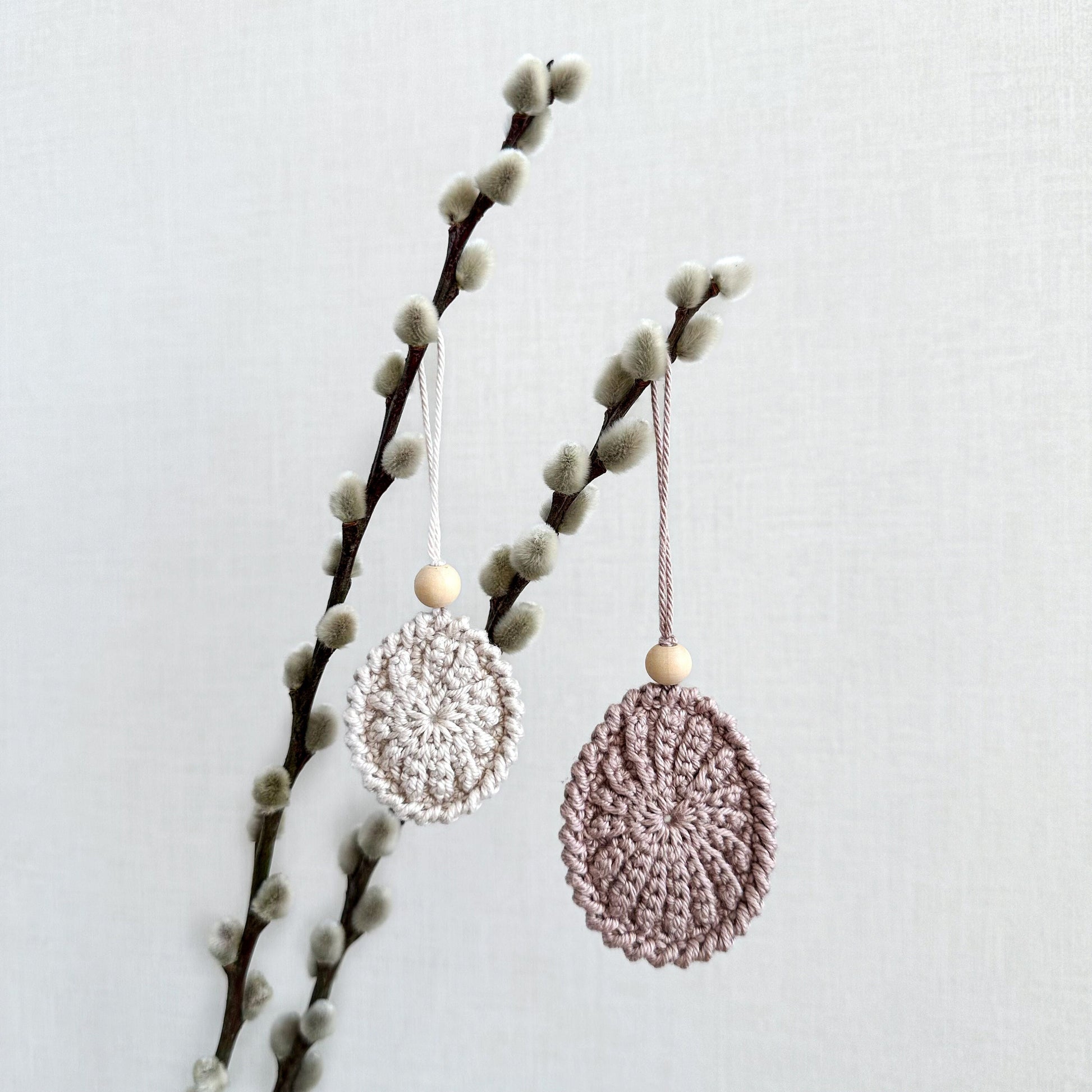 Scandinavian crochet Easter egg decoration with minimalist handmade styling and neutral spring aesthetic.