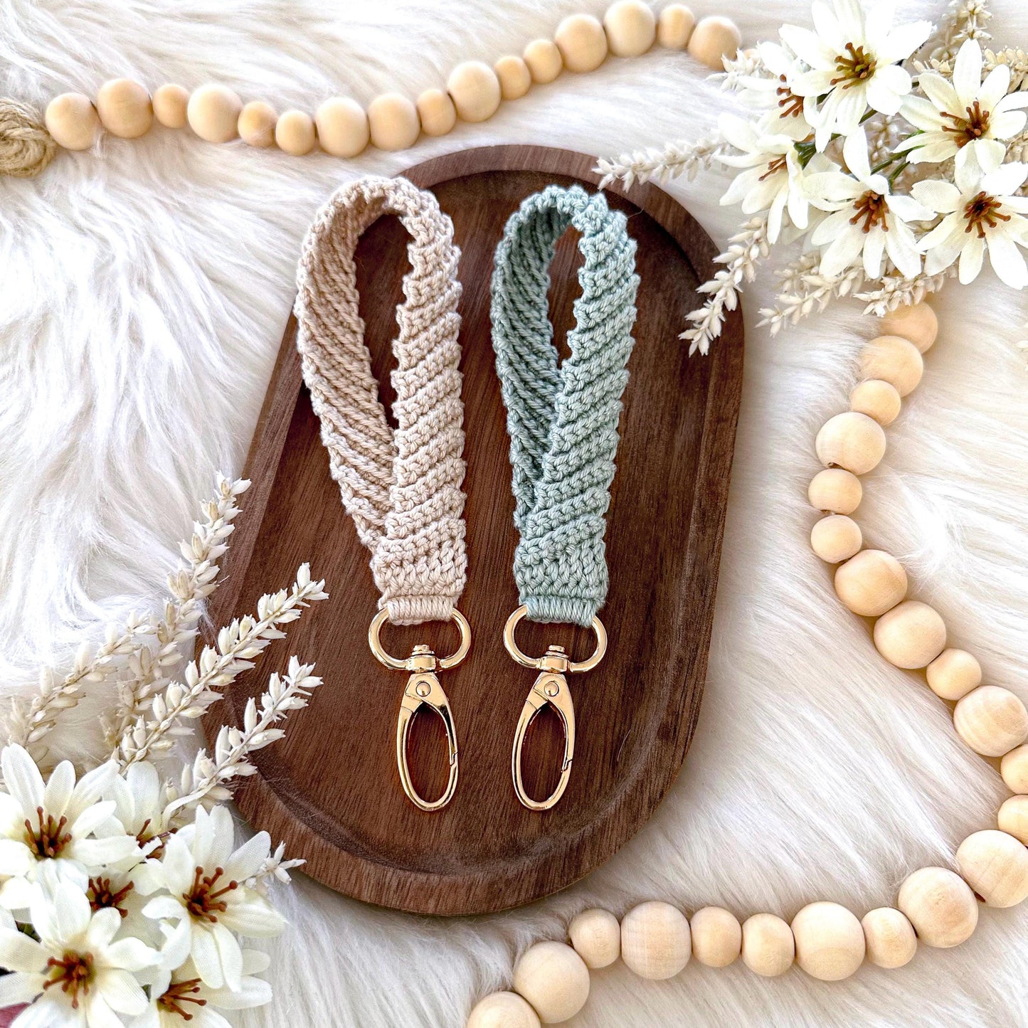Scandinavian crochet keychain pattern with minimalist handmade accessory design and neutral colors.